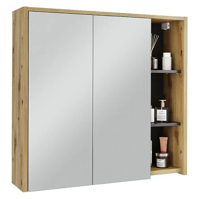 Vicco Spiegelschrank Viola Artisan/Grau mit offenen Regalen - Sonstiges, Artisan/Grau