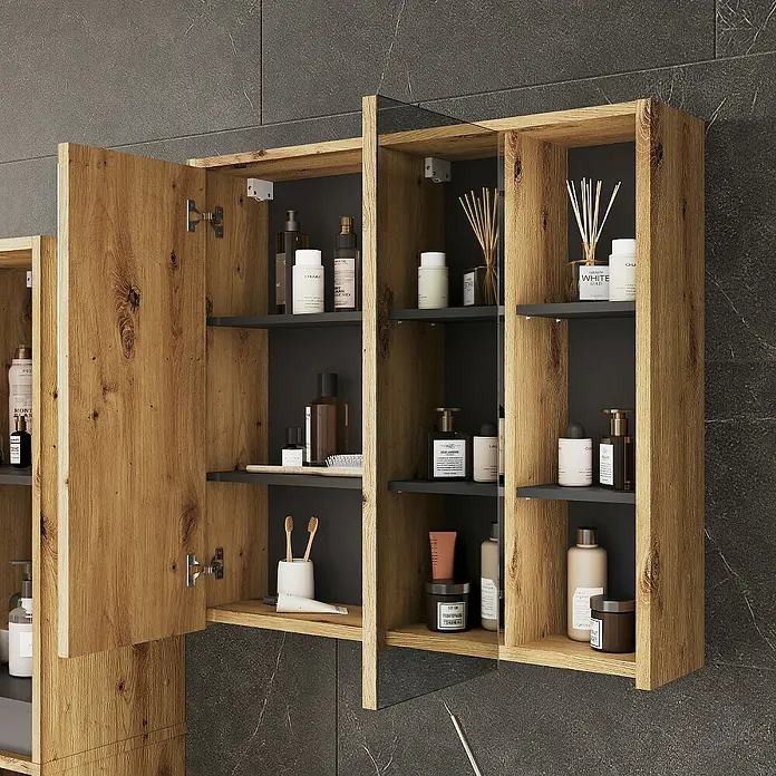 Vicco Spiegelschrank Viola Artisan/Grau mit offenen Regalen - Sonstiges, Artisan/Grau