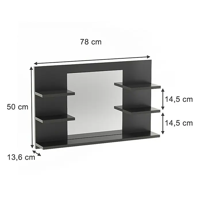 Vicco Spiegelschrank Wilbur Anthrazit mit Regalen - B x H: 78 x 50 cm, Sonstiges, Anthrazit