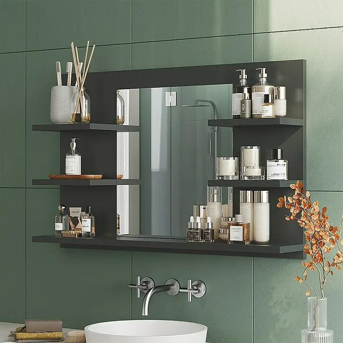 Vicco Spiegelschrank Wilbur Anthrazit mit Regalen - B x H: 78 x 50 cm, Sonstiges, Anthrazit
