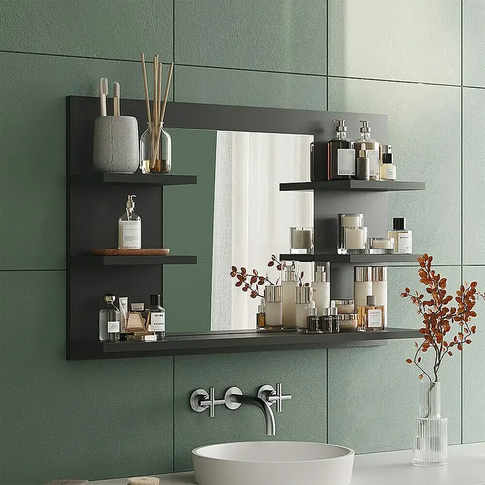 Vicco Spiegelschrank Wilbur Anthrazit mit Regalen - B x H: 78 x 50 cm, Sonstiges, Anthrazit