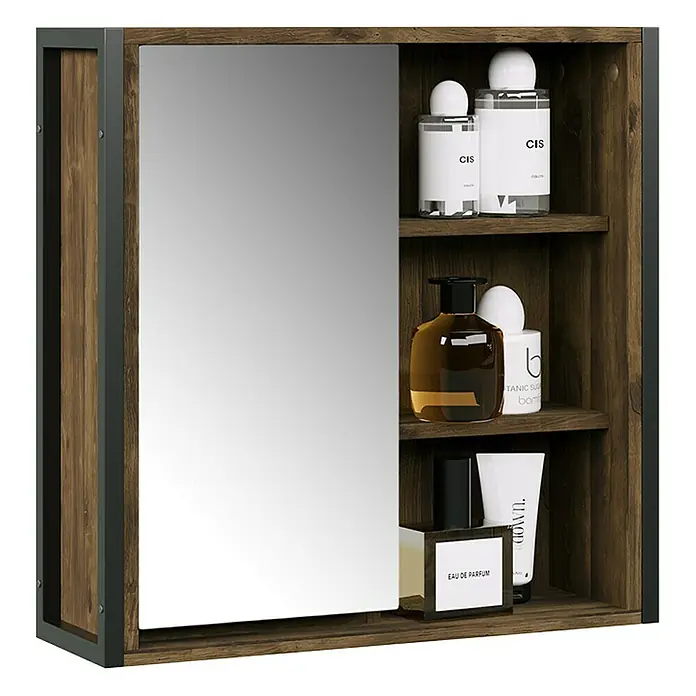 Vicco Spiegelschrank Naola Eiche/Schwarz mit 1 Spiegeltür - Stahl, Eiche/Schwarz