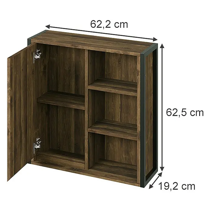 Vicco Spiegelschrank Naola Eiche/Schwarz mit 1 Spiegeltür - Stahl, Eiche/Schwarz