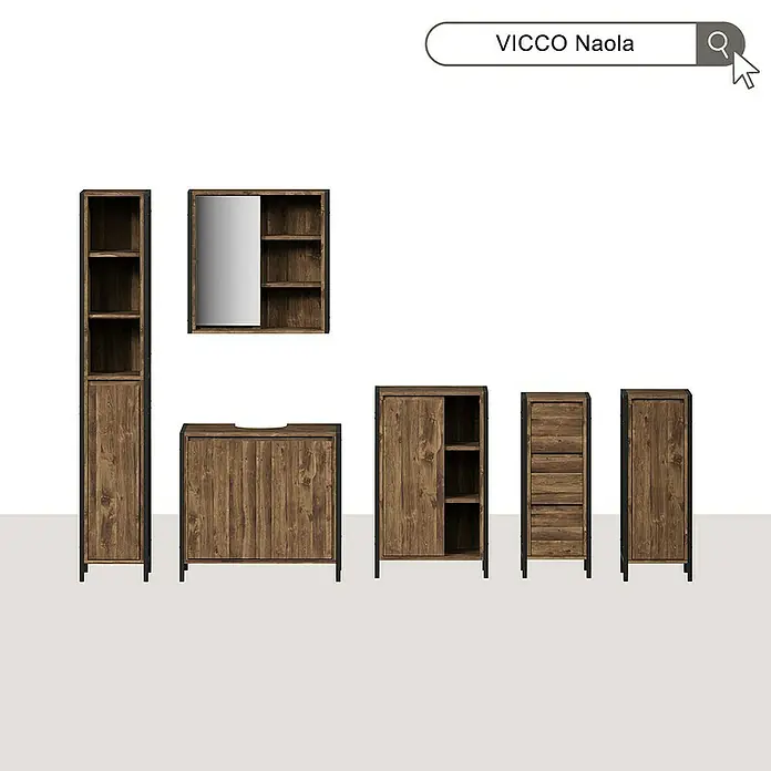 Vicco Spiegelschrank Naola Eiche/Schwarz mit 1 Spiegeltür - Stahl, Eiche/Schwarz