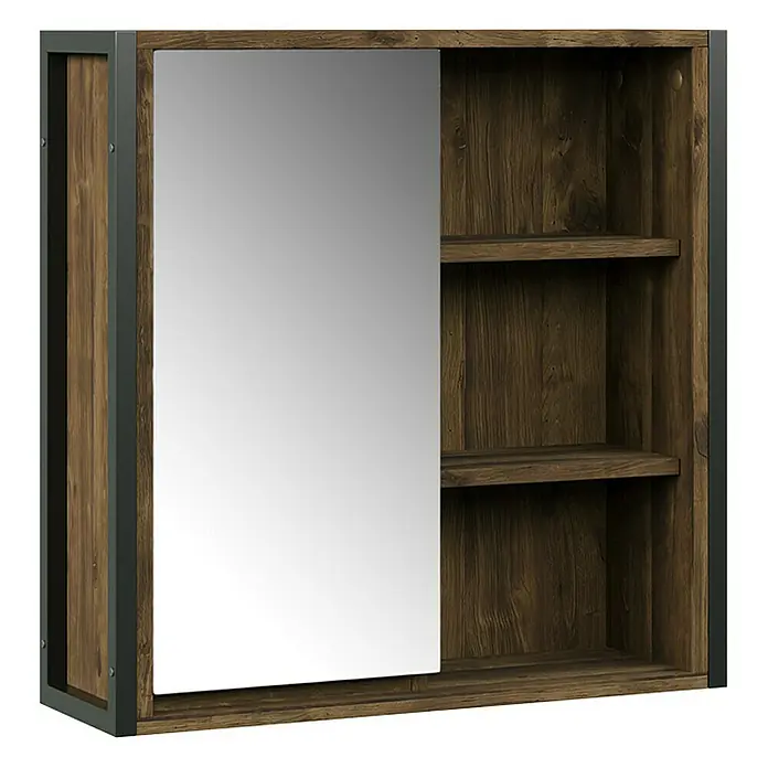 Vicco Spiegelschrank Naola Eiche/Schwarz mit 1 Spiegeltür - Stahl, Eiche/Schwarz