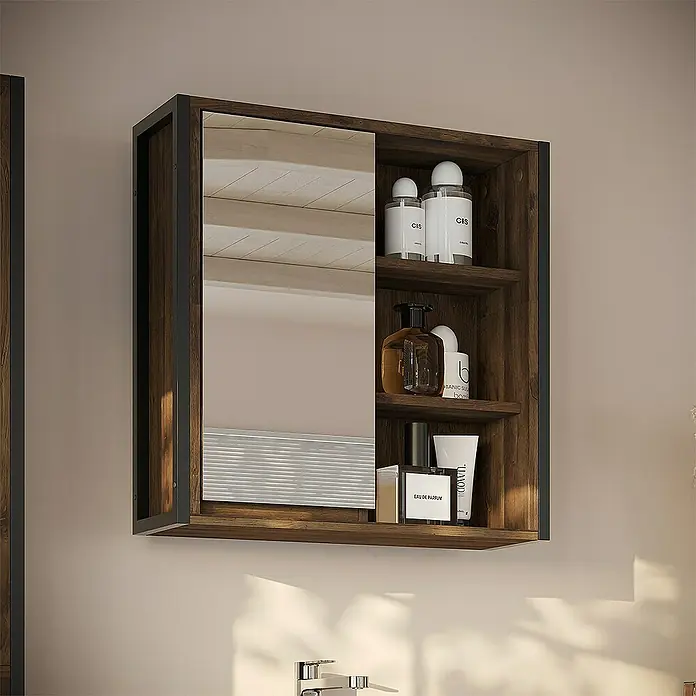 Vicco Spiegelschrank Naola Eiche/Schwarz mit 1 Spiegeltür - Stahl, Eiche/Schwarz