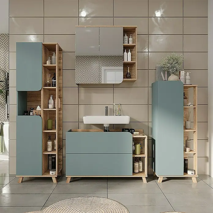 Vicco Spiegelschrank Karen Sonoma/Blau mit Spiegel - Sonstiges, Sonoma/Blau