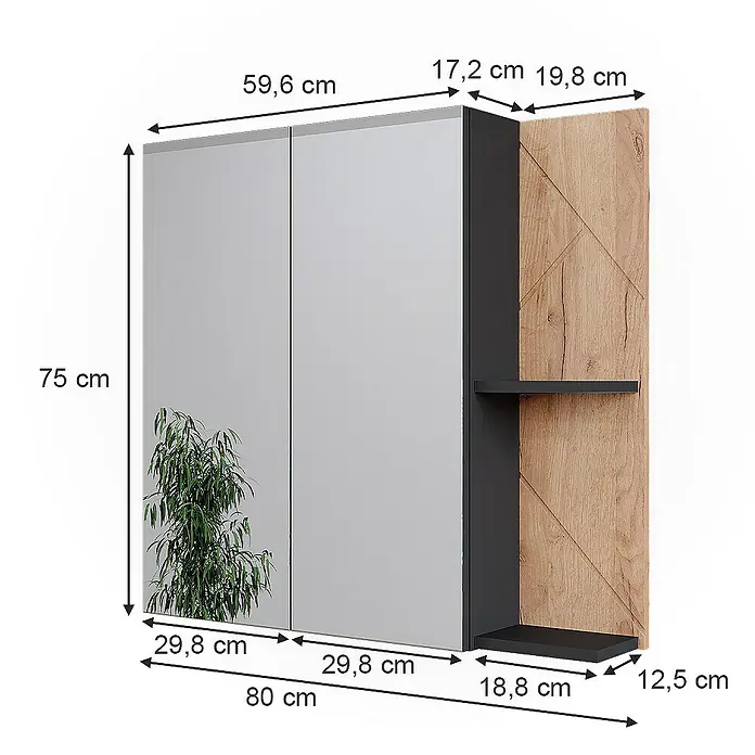 Vicco Spiegelschrank Irma Anthrazit/Goldkraft Eiche - Sonstiges, Anthrazit/Goldkraft Eiche