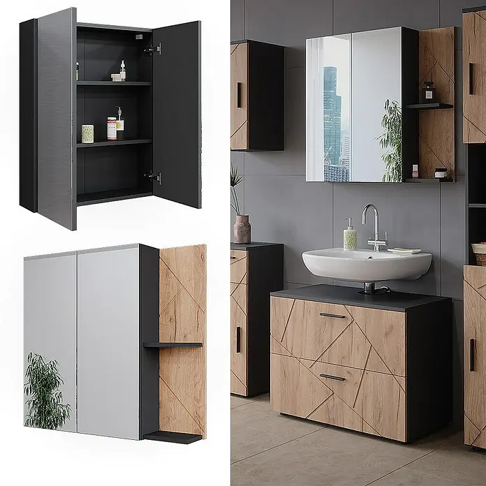 Vicco Spiegelschrank Irma Anthrazit/Goldkraft Eiche - Sonstiges, Anthrazit/Goldkraft Eiche