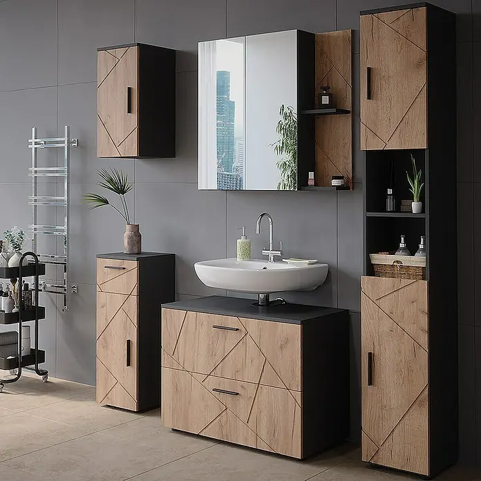 Vicco Spiegelschrank Irma Anthrazit/Goldkraft Eiche - Sonstiges, Anthrazit/Goldkraft Eiche