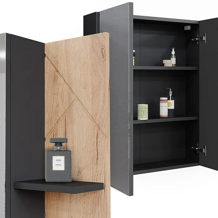 Vicco Spiegelschrank Irma Anthrazit/Goldkraft Eiche - Sonstiges, Anthrazit/Goldkraft Eiche