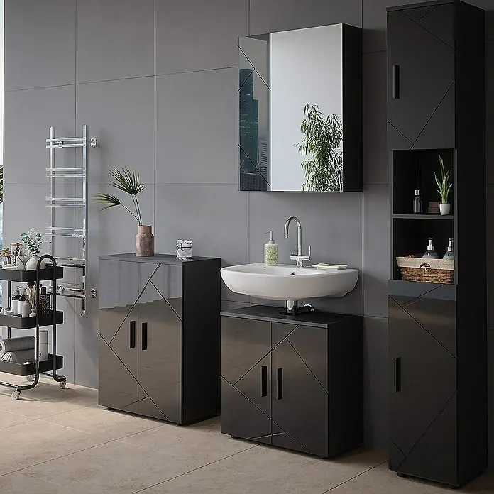 Vicco Spiegelschrank Irma Anthrazit Hochglanz/Anthrazit - B x H: 60 x 75 cm, Sonstiges, Anthrazit Hochglanz/Anthrazit
