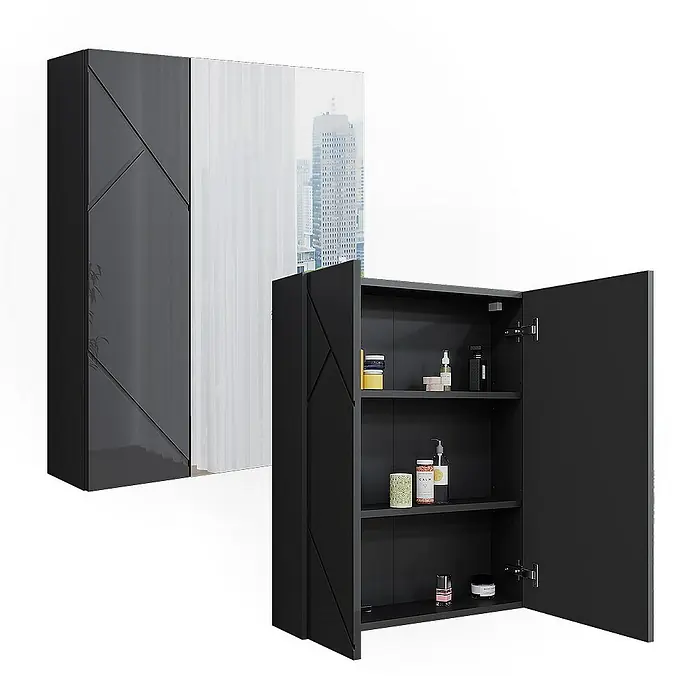 Vicco Spiegelschrank Irma Anthrazit Hochglanz/Anthrazit - B x H: 60 x 75 cm, Sonstiges, Anthrazit Hochglanz/Anthrazit