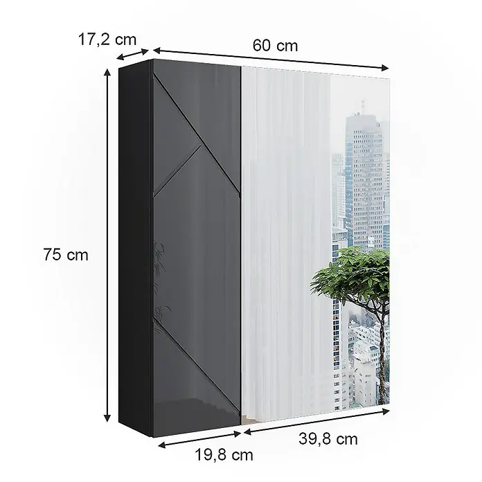 Vicco Spiegelschrank Irma Anthrazit Hochglanz/Anthrazit - B x H: 60 x 75 cm, Sonstiges, Anthrazit Hochglanz/Anthrazit