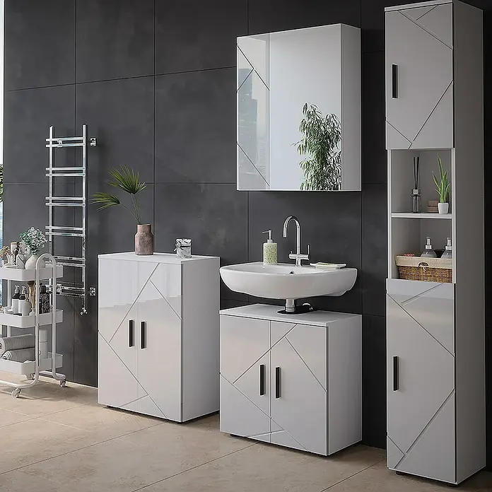 Vicco Spiegelschrank Irma Weiß/Weiß Hochglanz - B x H: 60 x 75 cm, Sonstiges, Weiß/Weiß Hochglanz
