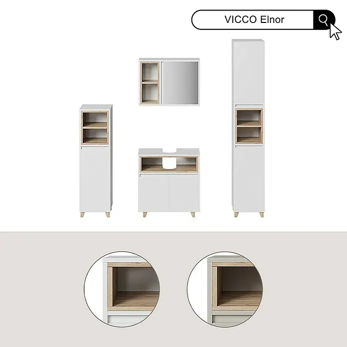 Vicco Spiegelschrank Elnor Greige mit 2 offenen Fächern & 1 Tür - Sonstiges, Greige
