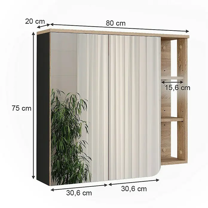 Vicco Spiegelschrank Karen Sonoma - B x H: 80 x 75 cm, Sonstiges, Sonoma