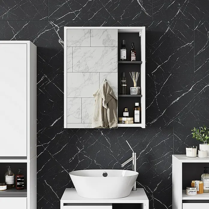 Vicco Spiegelschrank Viola Weiß/Grau mit offenen Regalen - Sonstiges, Weiß/Grau