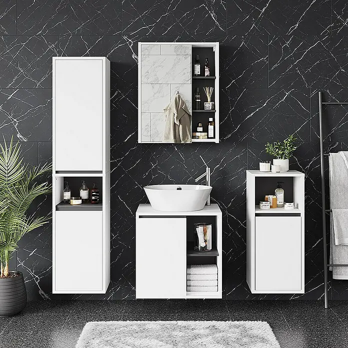Vicco Spiegelschrank Viola Weiß/Grau mit offenen Regalen - Sonstiges, Weiß/Grau