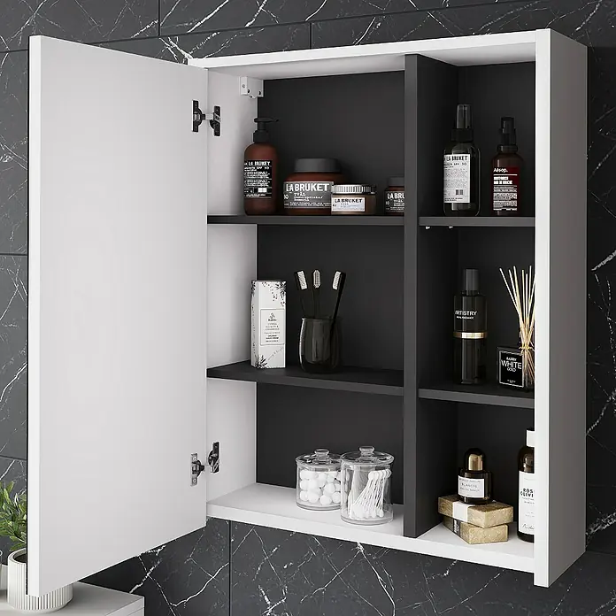 Vicco Spiegelschrank Viola Weiß/Grau mit offenen Regalen - Sonstiges, Weiß/Grau