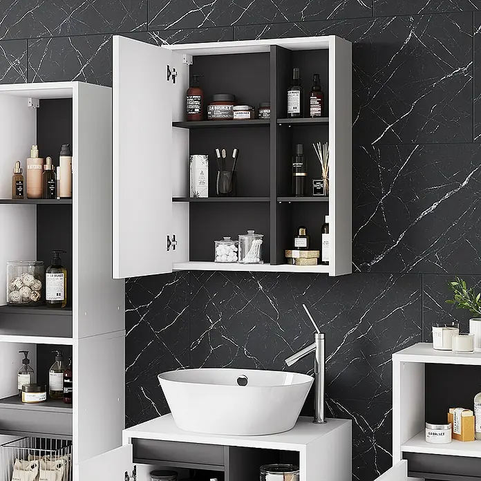 Vicco Spiegelschrank Viola Weiß/Grau mit offenen Regalen - Sonstiges, Weiß/Grau