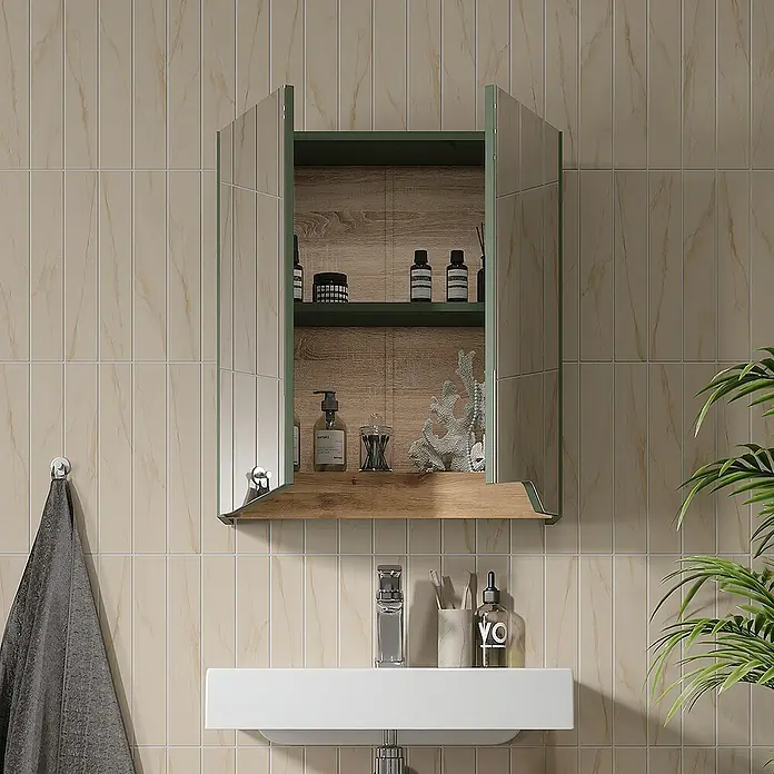 Vicco Spiegelschrank Marelle Grün/Artisan mit höhenverstellbarem Einlegeboden - Sonstiges, Grün/Artisan