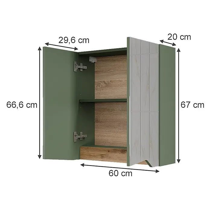 Vicco Spiegelschrank Marelle Grün/Artisan mit höhenverstellbarem Einlegeboden - Sonstiges, Grün/Artisan