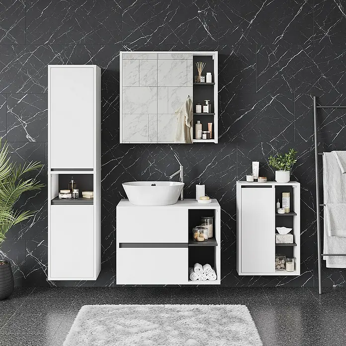 Vicco Spiegelschrank Viola Weiß/Grau mit offenen Regalen - Sonstiges, Weiß/Grau