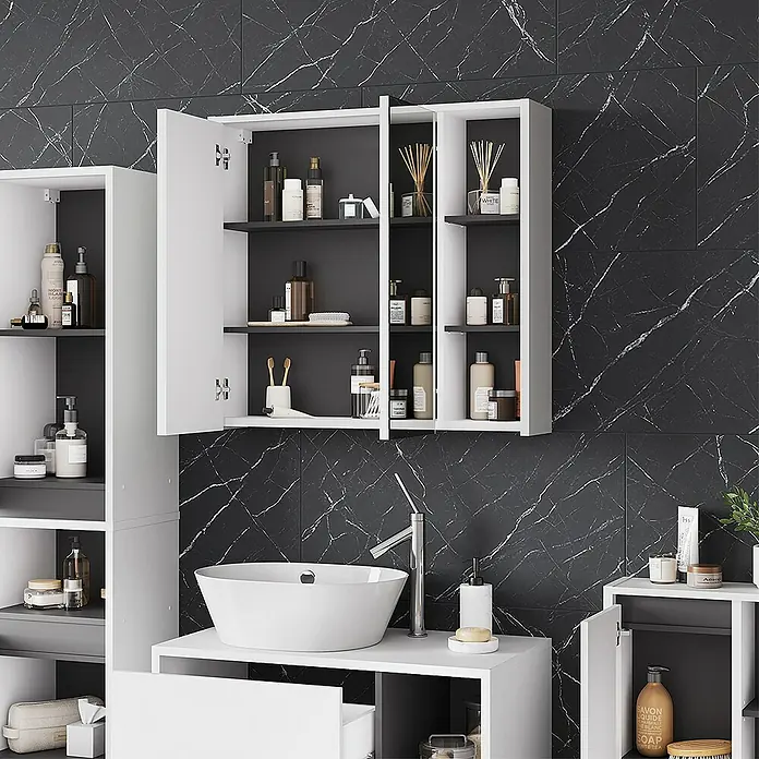 Vicco Spiegelschrank Viola Weiß/Grau mit offenen Regalen - Sonstiges, Weiß/Grau