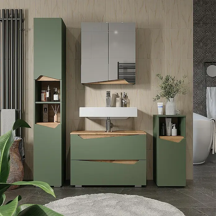 Vicco Spiegelschrank Marelle Grün/Artisan mit höhenverstellbarem Einlegeboden - Sonstiges, Grün/Artisan