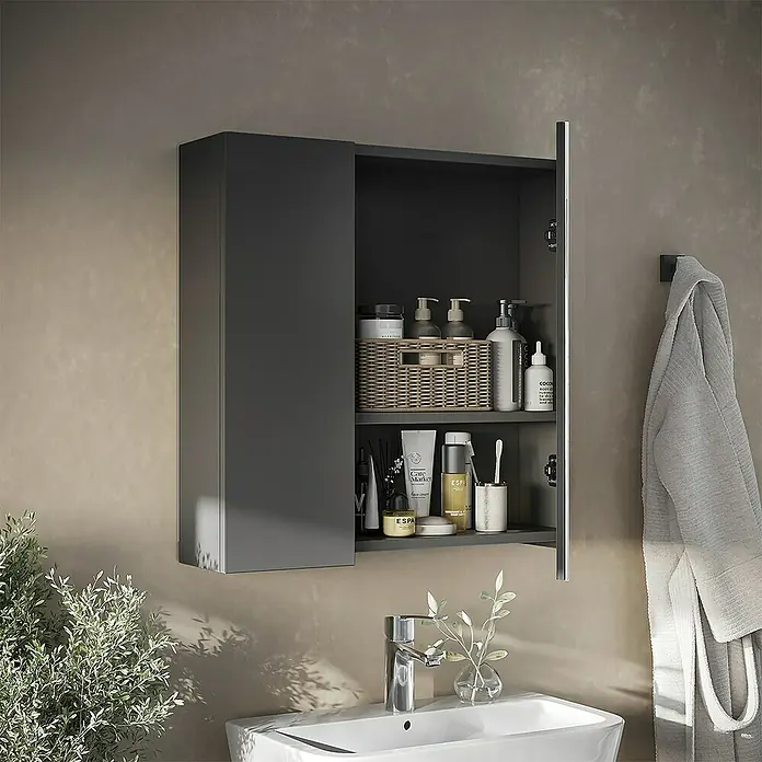 Vicco Spiegelschrank Leopold Anthrazit Mit Regalböden und 1 Spiegeltür - B x H: 60 x 59,2 cm, Sonstiges, Anthrazit