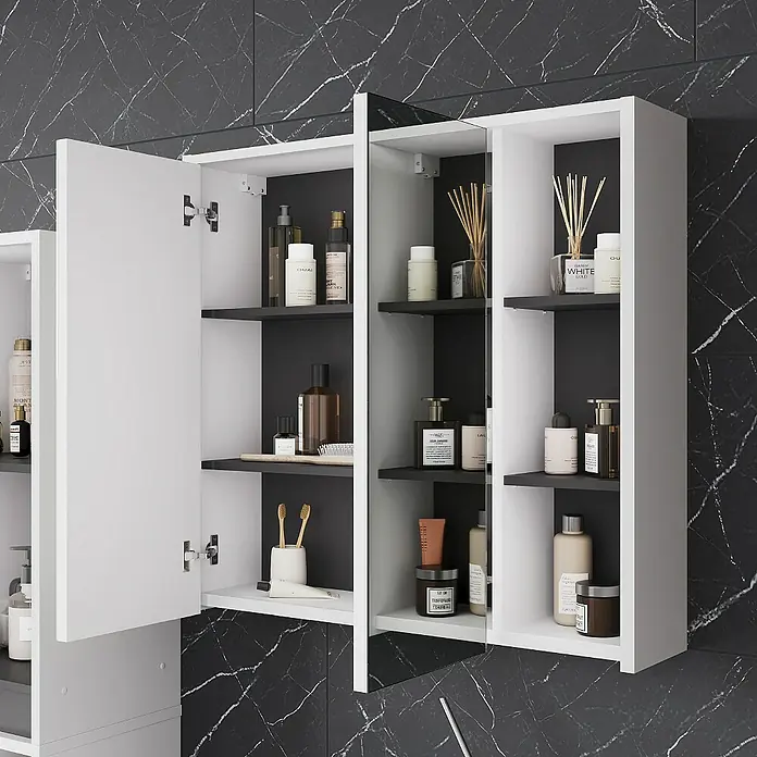 Vicco Spiegelschrank Viola Weiß/Grau mit offenen Regalen - Sonstiges, Weiß/Grau