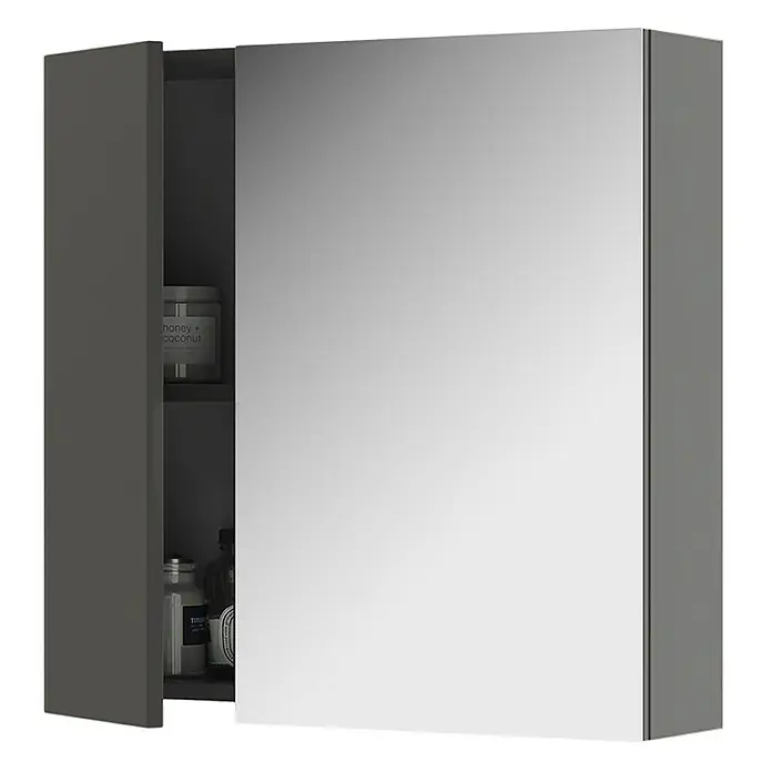Vicco Spiegelschrank Leopold Anthrazit Mit Regalböden und 1 Spiegeltür - B x H: 60 x 59,2 cm, Sonstiges, Anthrazit