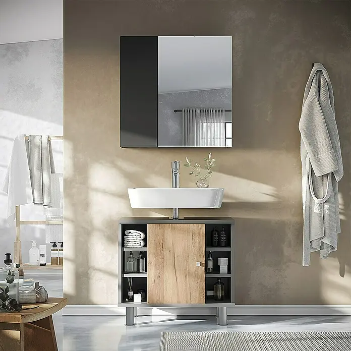 Vicco Spiegelschrank Leopold Anthrazit Mit Regalböden und 1 Spiegeltür - B x H: 60 x 59,2 cm, Sonstiges, Anthrazit