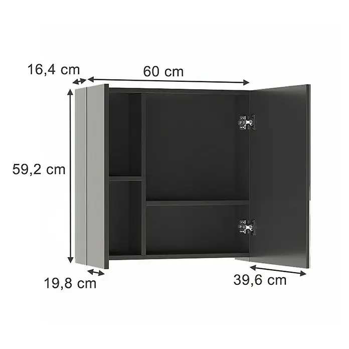 Vicco Spiegelschrank Leopold Anthrazit Mit Regalböden und 1 Spiegeltür - B x H: 60 x 59,2 cm, Sonstiges, Anthrazit