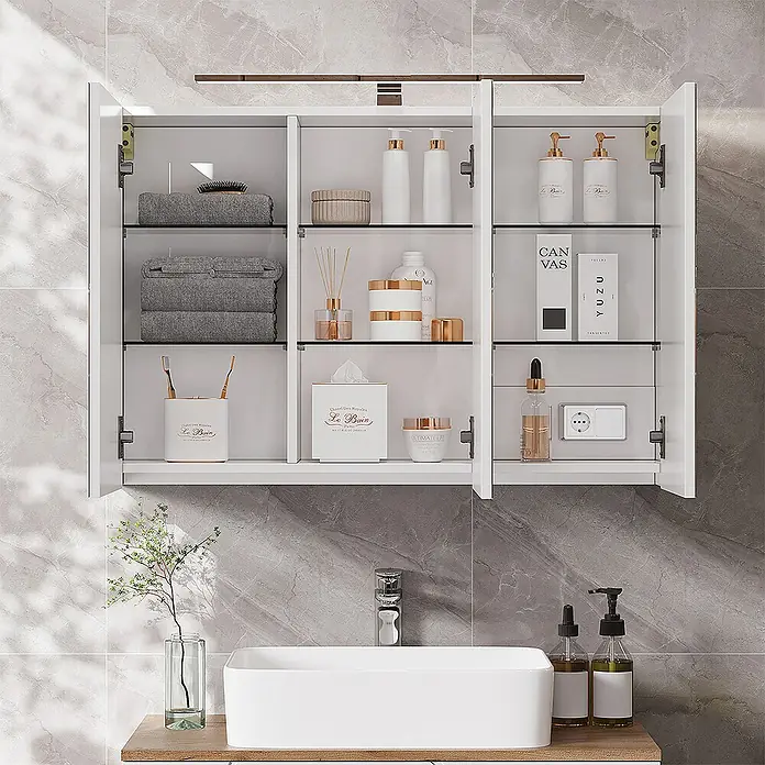 Vicco Spiegelschrank Lavio Weiß mit LED-Beleuchtung - B x H: 90 x 60 cm, Sonstiges, Weiß