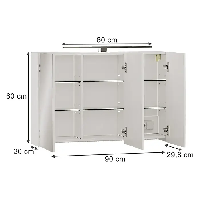 Vicco Spiegelschrank Lavio Weiß mit LED-Beleuchtung - B x H: 90 x 60 cm, Sonstiges, Weiß