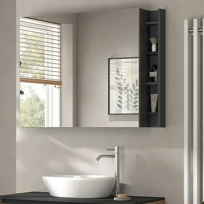 Vicco Spiegelschrank Edelin Anthrazit/Artisan mit Regalen - B x H: 100 x 75 cm, Sonstiges, Anthrazit/Artisan