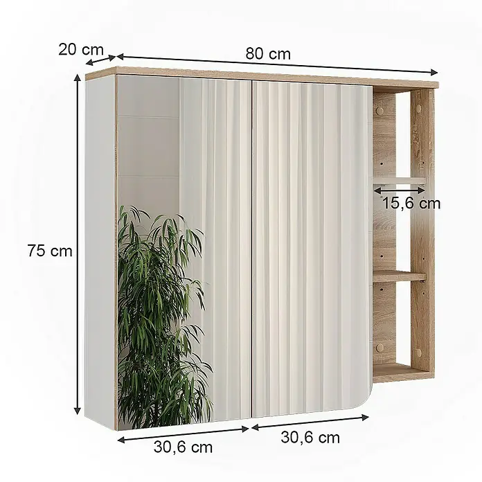 Vicco Spiegelschrank Karen Sonoma/Weiß - B x H: 80 x 75 cm, Sonstiges, Sonoma/Weiß