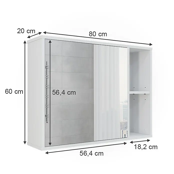 Vicco Spiegelschrank Leano Weiß - B x H: 80 x 60 cm, Sonstiges, Weiß