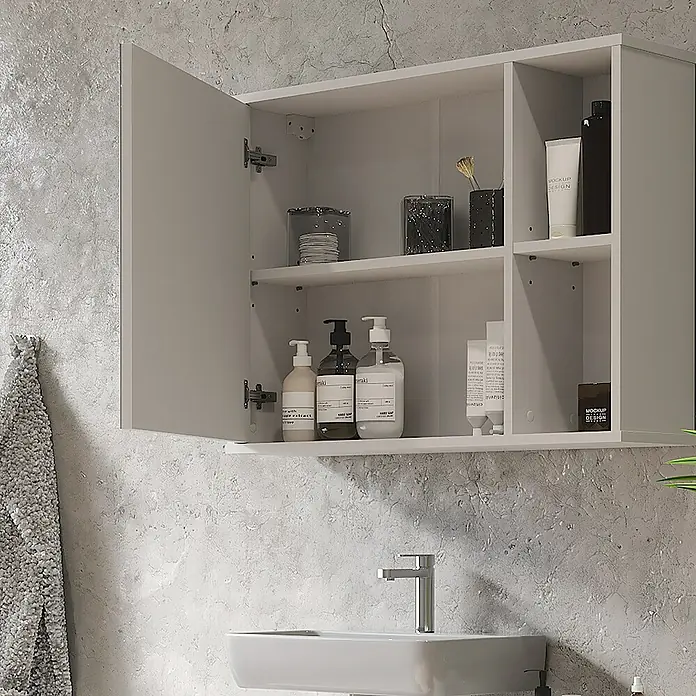 Vicco Spiegelschrank Leano Weiß - B x H: 80 x 60 cm, Sonstiges, Weiß