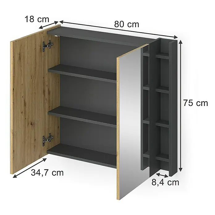 Vicco Spiegelschrank Edelin Anthrazit/Artisan mit Regalen - Sonstiges, Anthrazit/Artisan