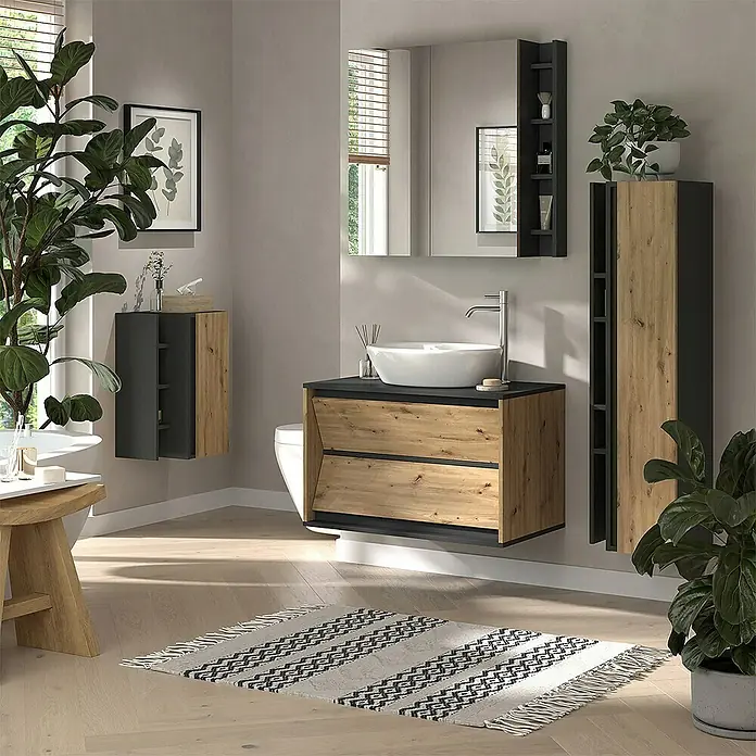 Vicco Spiegelschrank Edelin Anthrazit/Artisan mit Regalen - Sonstiges, Anthrazit/Artisan