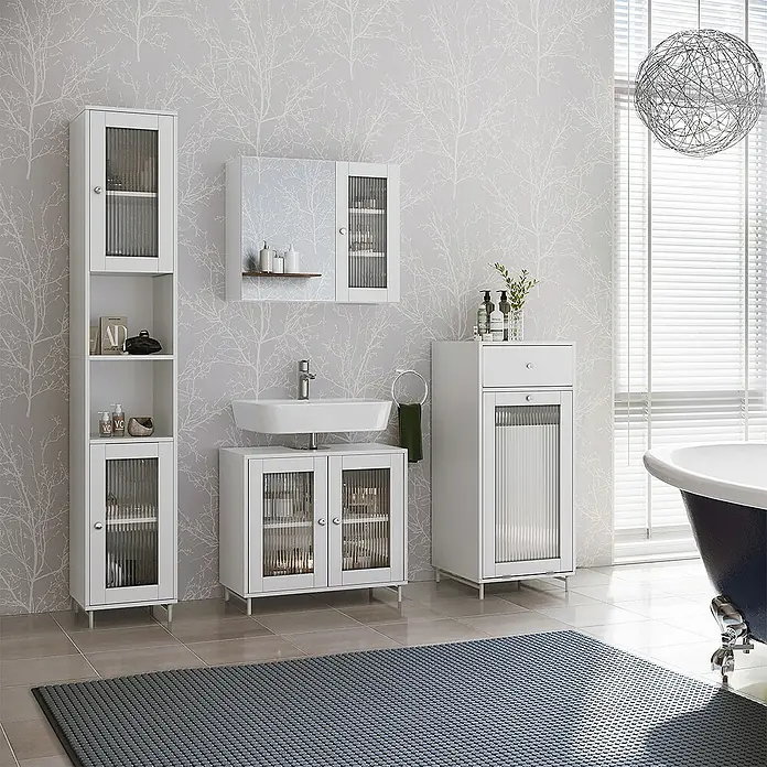 Vicco Spiegelschrank Malte Weiß mit Spiegel - B x H: 60 x 50 cm, Stahl, Weiß