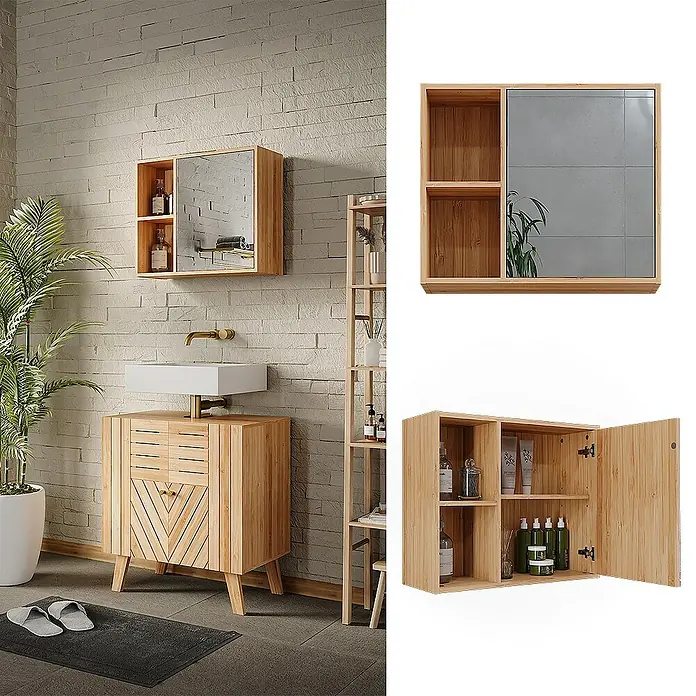 Vicco Spiegelschrank Lucie Bambus mit Spiegel - B x H: 54 x 44,5 cm, Sonstiges, Bambus
