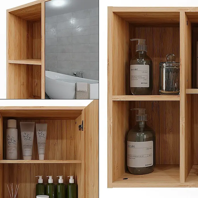 Vicco Spiegelschrank Lucie Bambus mit Spiegel - B x H: 54 x 44,5 cm, Sonstiges, Bambus