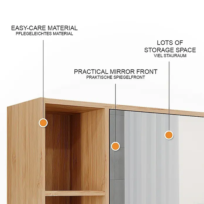 Vicco Spiegelschrank Lucie Bambus mit Spiegel - B x H: 54 x 44,5 cm, Sonstiges, Bambus