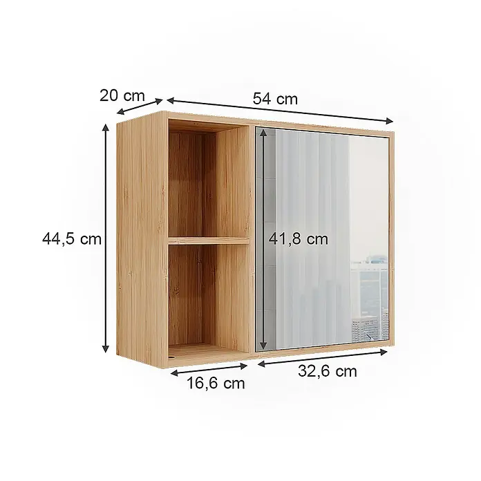Vicco Spiegelschrank Lucie Bambus mit Spiegel - B x H: 54 x 44,5 cm, Sonstiges, Bambus