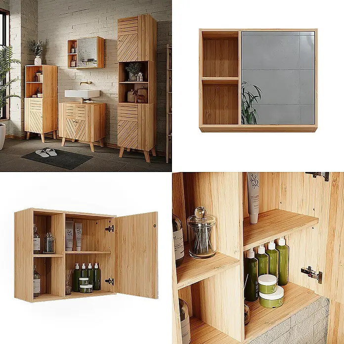 Vicco Spiegelschrank Lucie Bambus mit Spiegel - B x H: 54 x 44,5 cm, Sonstiges, Bambus