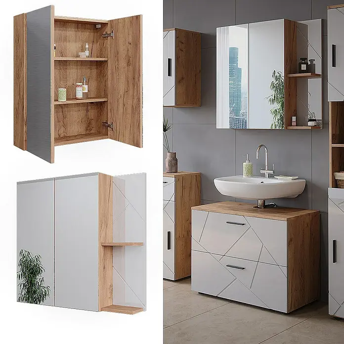 Vicco Spiegelschrank Irma Weiß Hochglanz - B x H: 80 x 75 cm, Sonstiges, Weiß Hochglanz